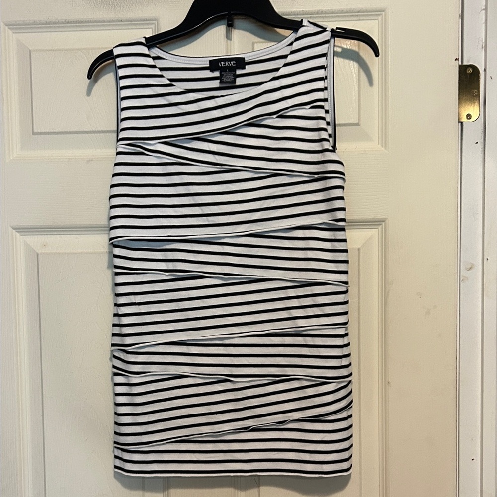 Verve Black and White Striped Sleeveless Top Size Large
